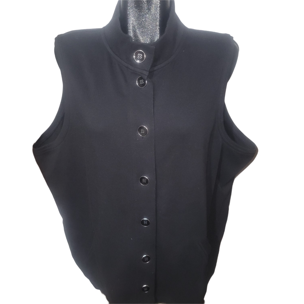 Liz Claiborne Black Button Up Mock Neck Sleeveless Sweater Vest Size 3X